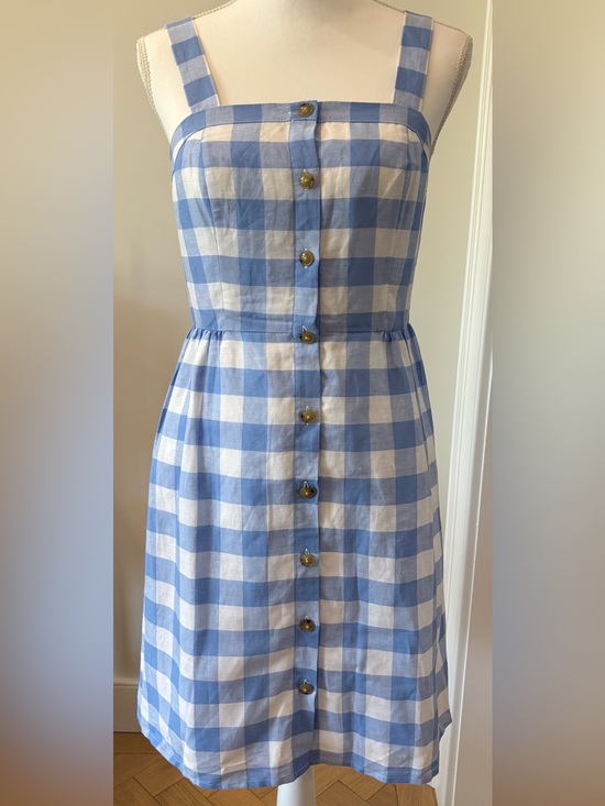 J. Crew Dresses & Skirts - Gingham Sundress Blue and White J Crew Button-Front, Size 2, Linen  Cottagecore